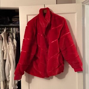 Vibrant Red Faux Fur Jacket